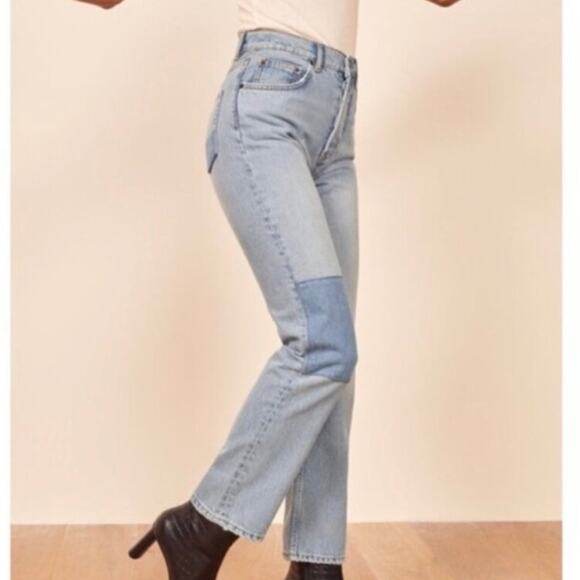 Reformation Tahoe Cynthia Patch High Rise Straight Button Fly Denim Jeans - Picture 5 of 15